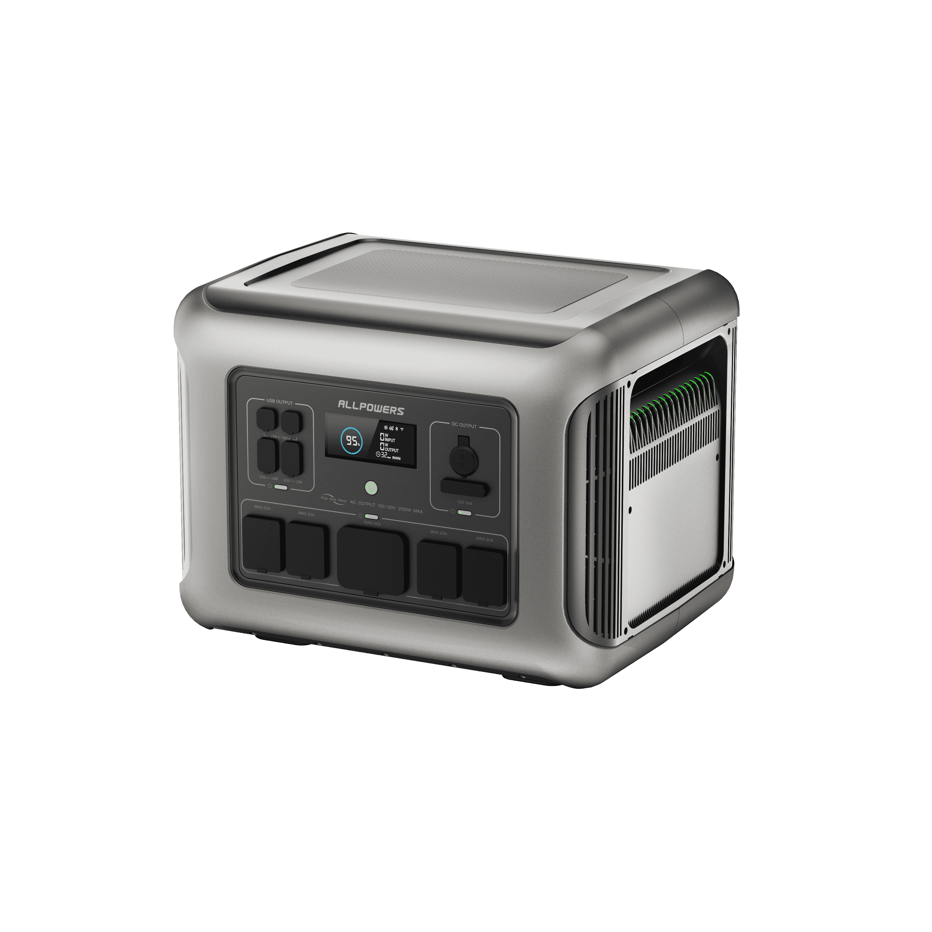 R2500 - Generador eléctrico portátil, vista frontal con pantalla y puertos de conexión.