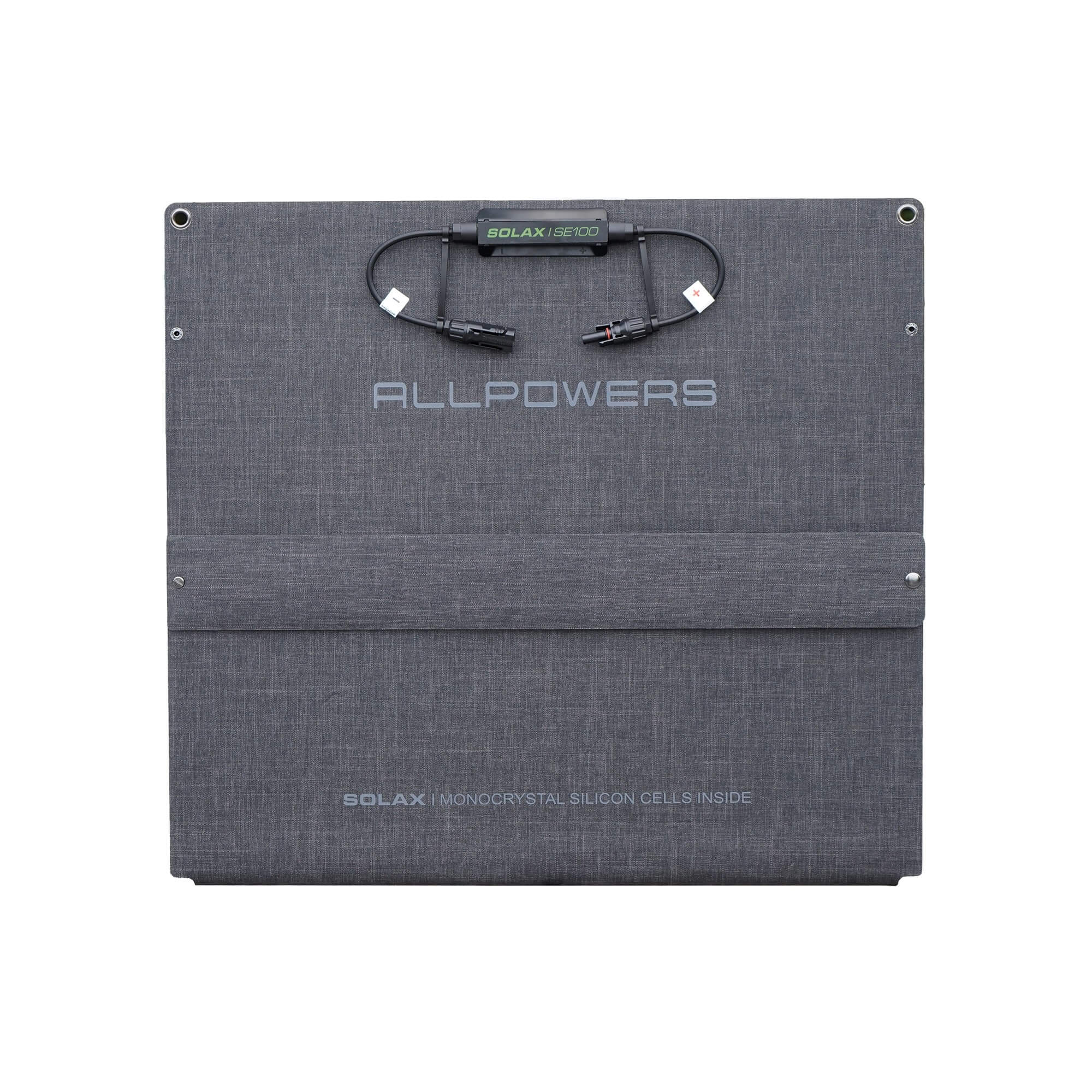 Panel solar SOLAX SE200 de 200W plegado, con el asa para un transporte fácil y compacto.