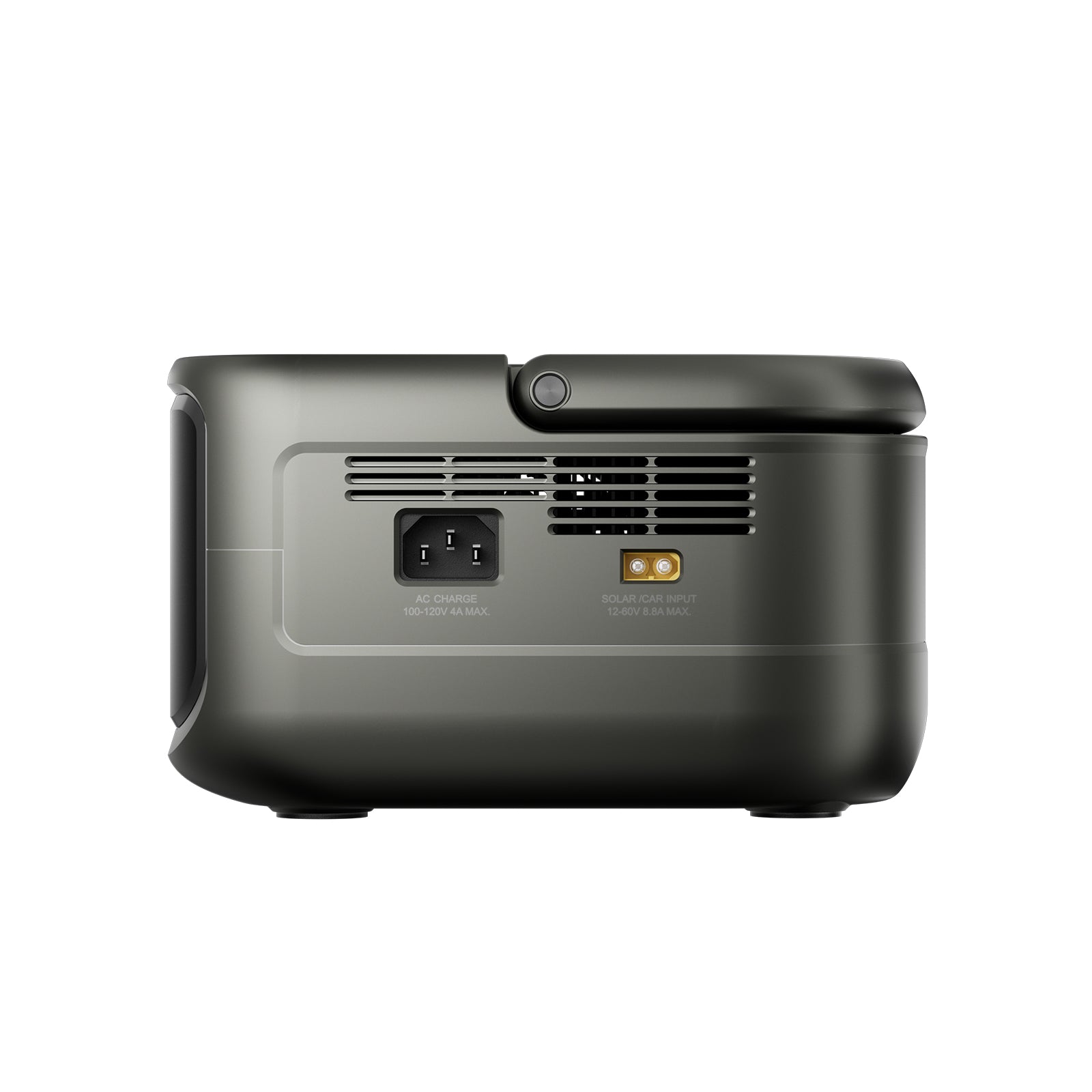 Side profile of P300 portable solar generator highlighting detailed picture of the interface in compact size and depth.