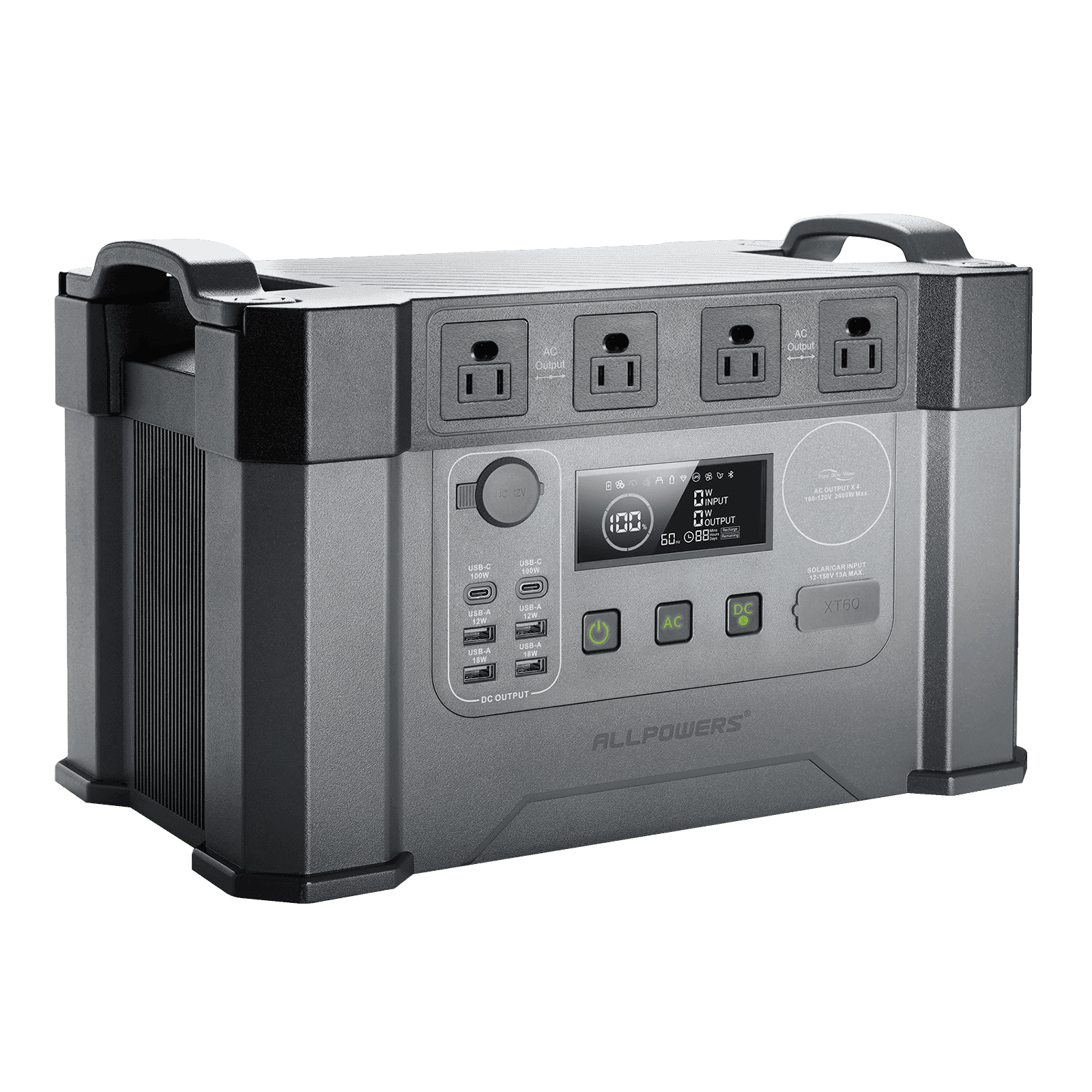 Ángulo lateral del generador S2000 Pro, mostrando el diseño compacto y la robustez del asa superior para fácil transporte.